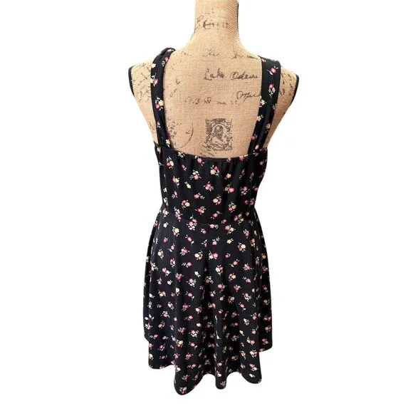 French Gray Dress Womens Size L Black Floral Fit & Flare  Sleeveless Festival - Picture 5 of 8